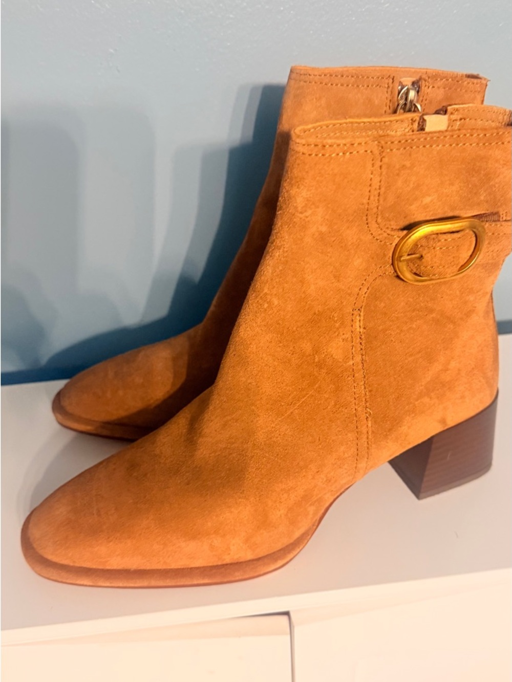Zara Suede Ankle Boots w/Buckle Detail - Tan NWT no box FALL IS ALMOST HERE